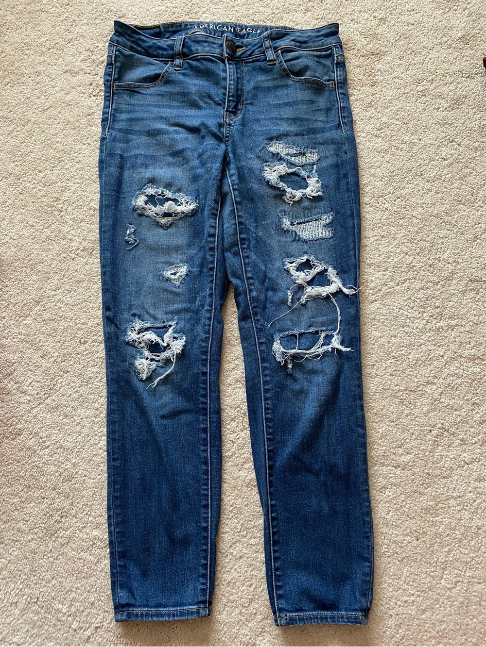 American Eagle Outfitters Dark Blue Distressed Skinny Jeans